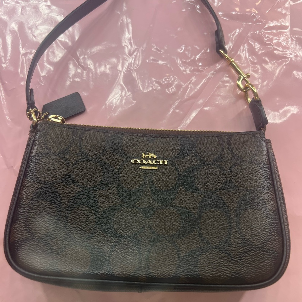 Coach Brown Leather Shoulder Bag with Signature Pattern